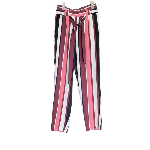 Express Womens Pants Ankle High Rise Sz 0 R Striped Trousers Funky chic outfit - Picture 2 of 14